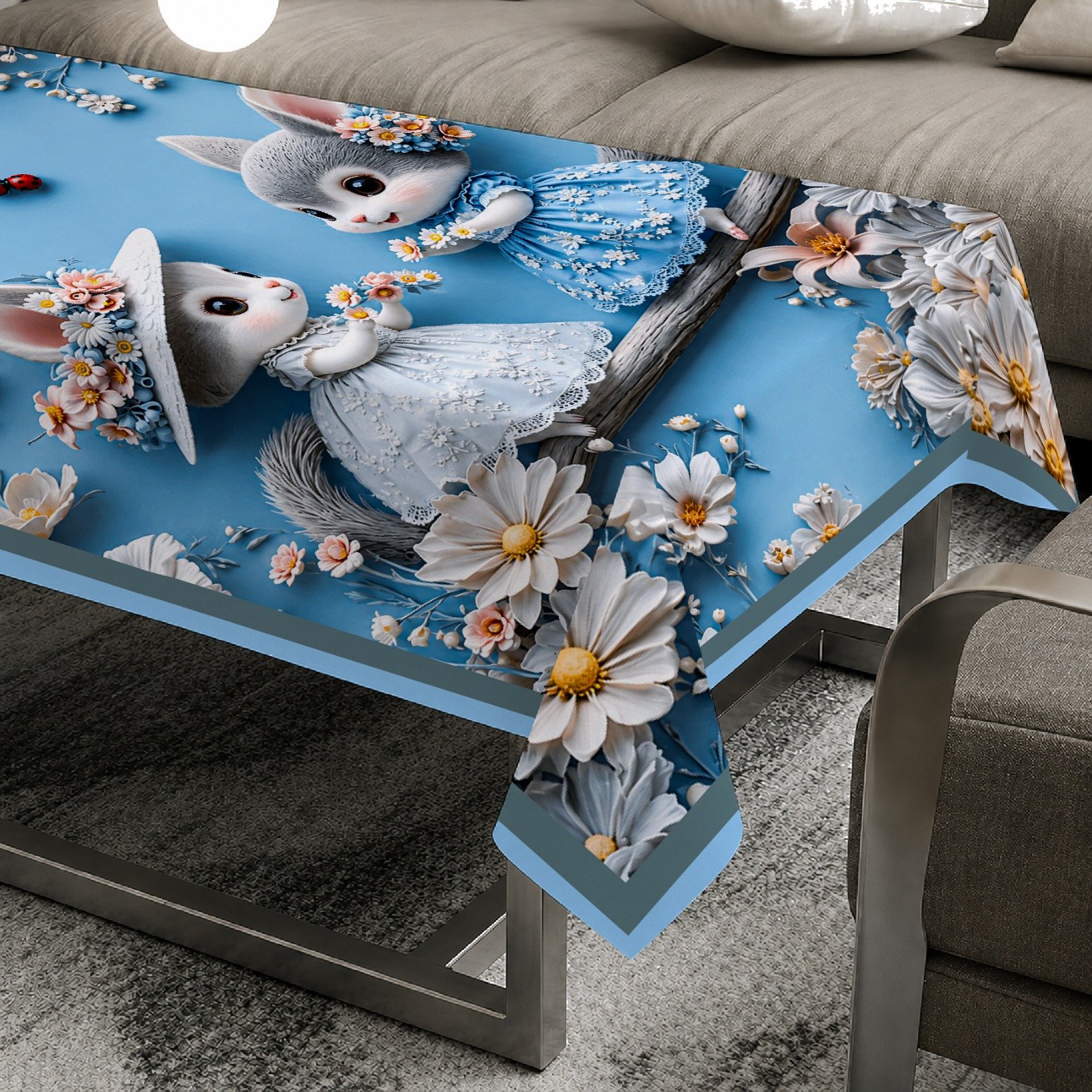 Table cover blue flower image 3