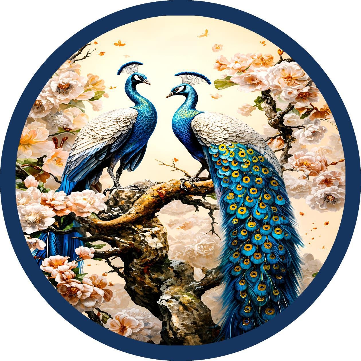 Round Table cover  design two peacocks image 1