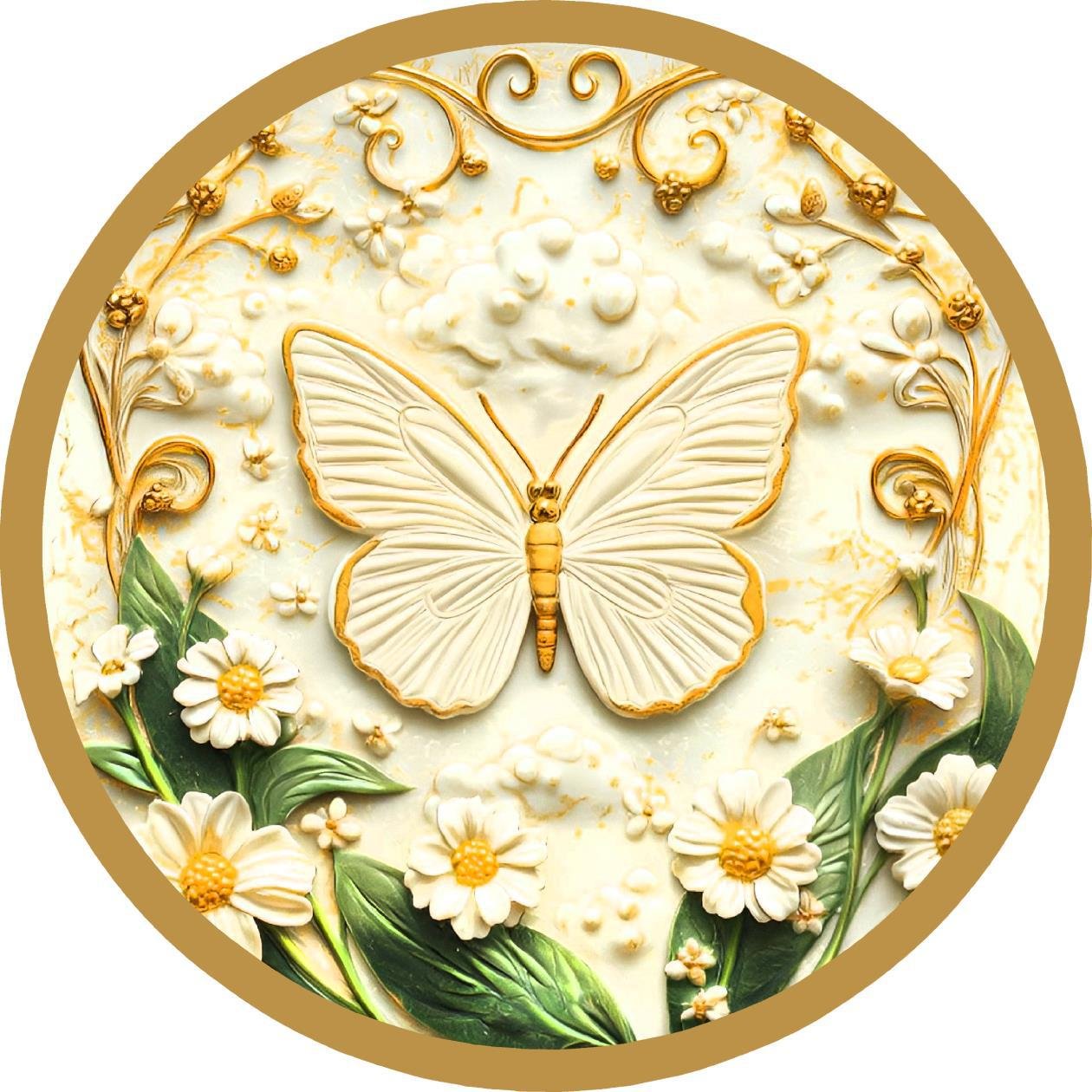 Round Table cover design white butterfly image 1