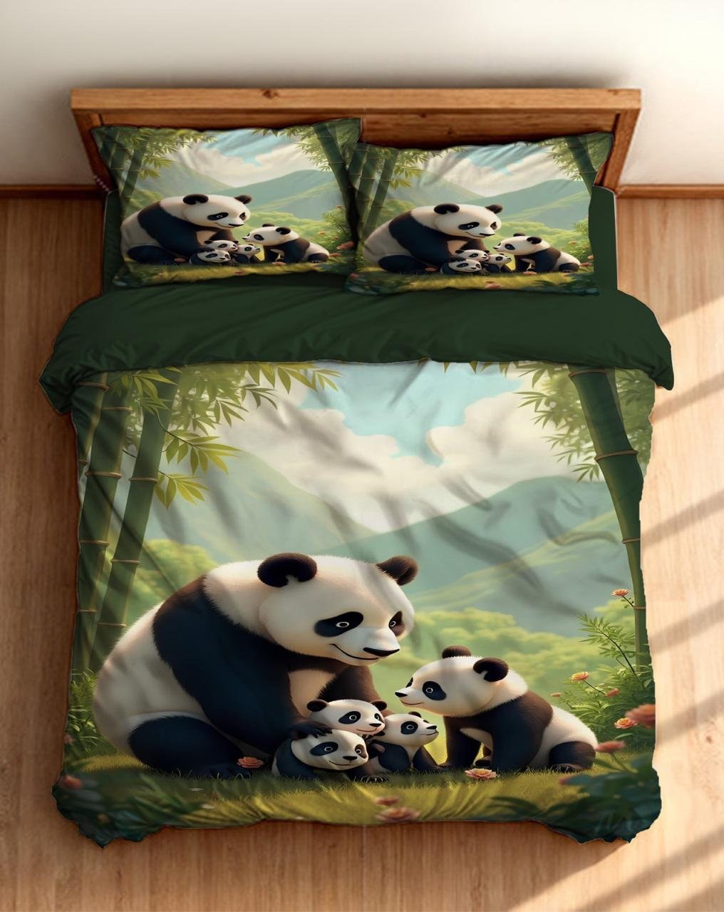 bedsheet design panda family image 1