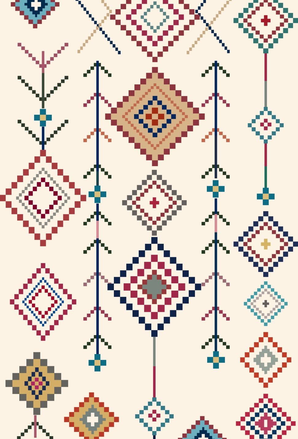 7D carpet - traditional cross-stitch ethnic tribal geometric pattern image 1