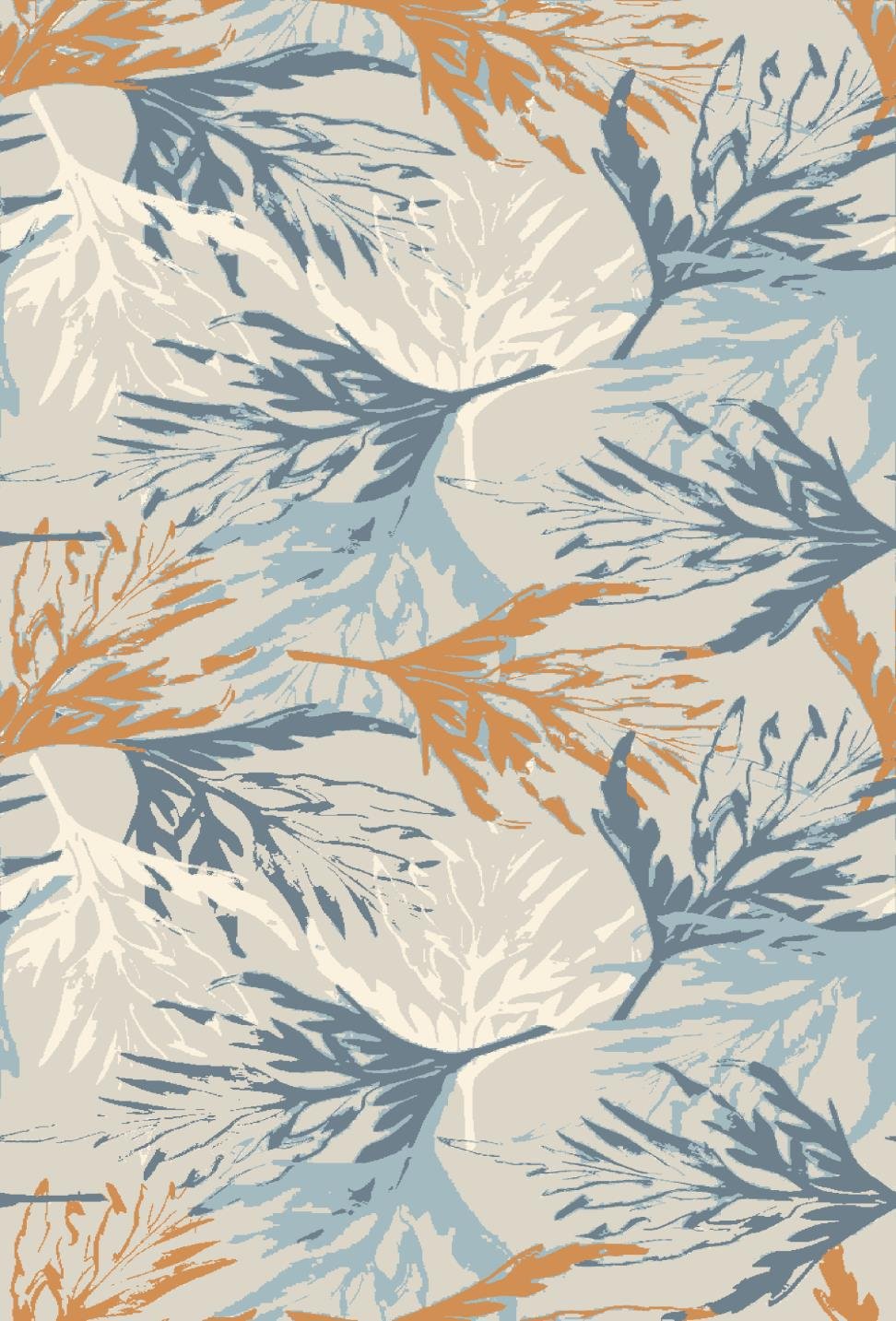 7D carpet - abstract seaweed layered in cool blue and orange image 1