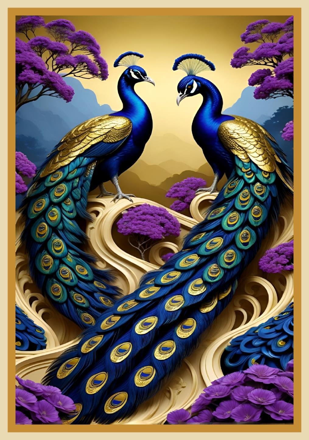 Table cover design 2 peacocks image 1