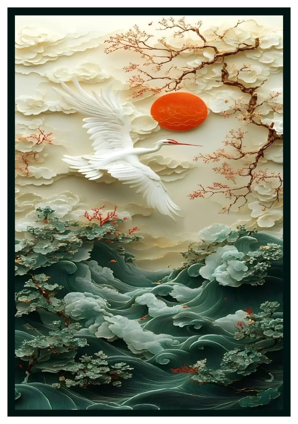Table cover design flying red crowned crane image 1