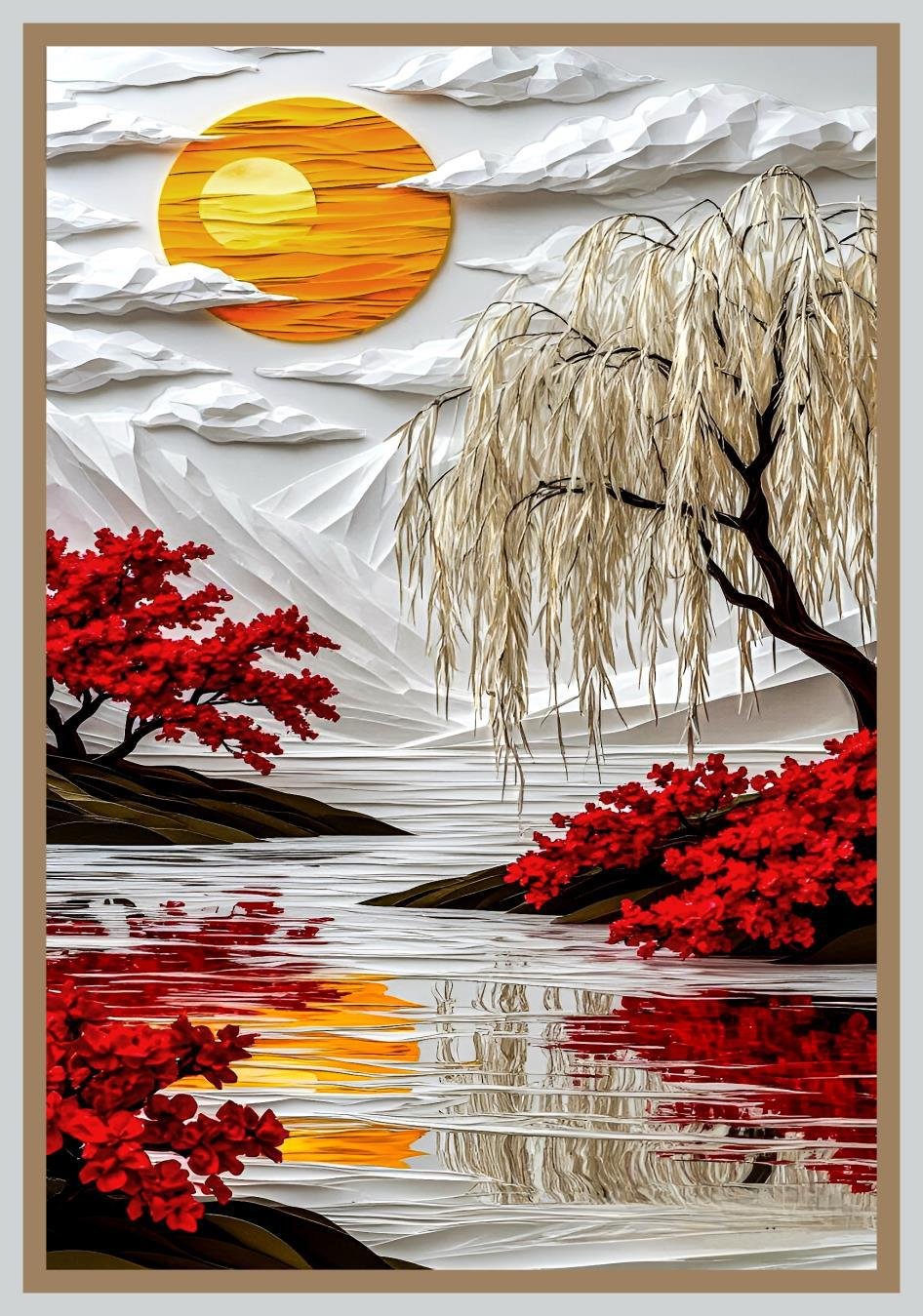Table cover design river view red image 1