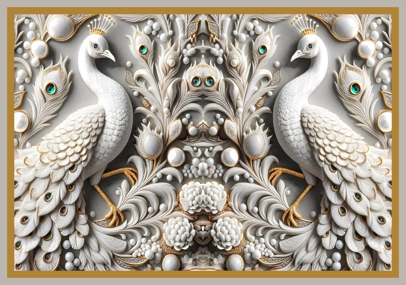 Table cover design two whitw peacock image 1