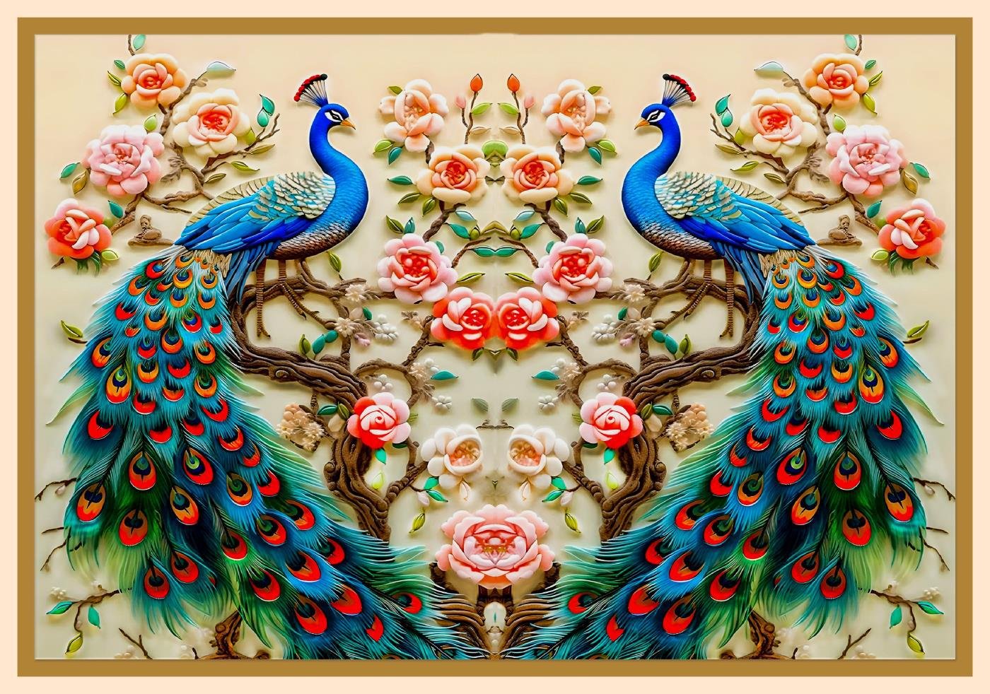 table cover design two Peacocks image 1