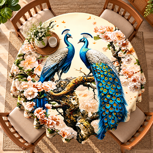 Round Table cover  design two peacocks image 3