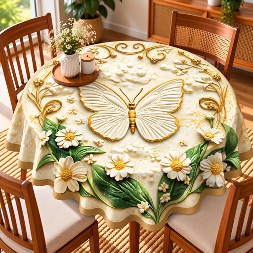 Round Table cover design white butterfly image 2