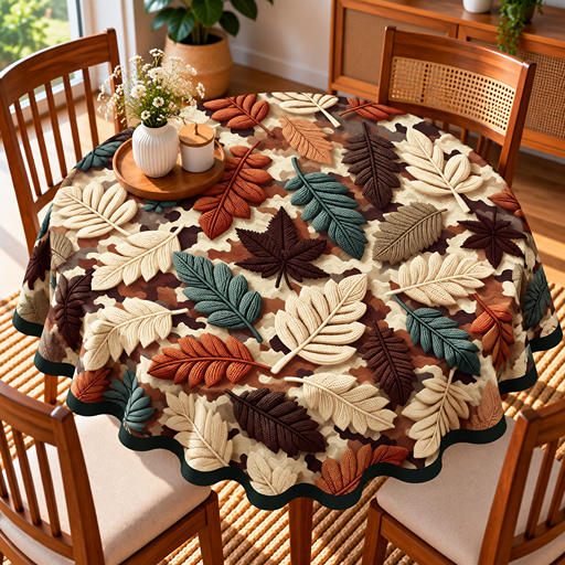 Round Table cover 7D  design leafs image 2