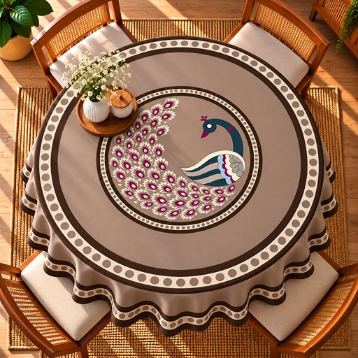 Round Table cover  design peacock motif image 3