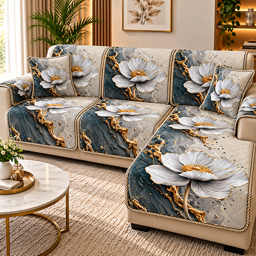Sofa Cover white flower image 2
