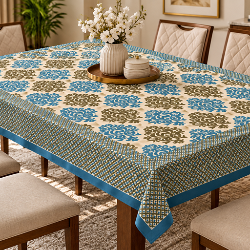 Table cover damask print pattern layout aqua color image 2