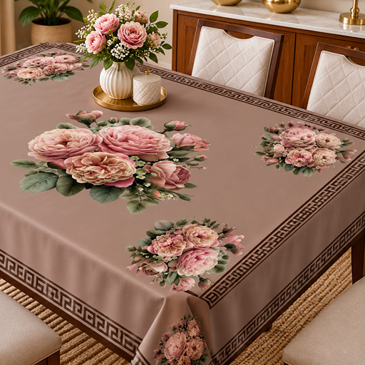 Table cover design pink rose at center image 2