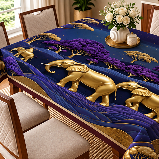 Table cover design 2 golden elephant image 2