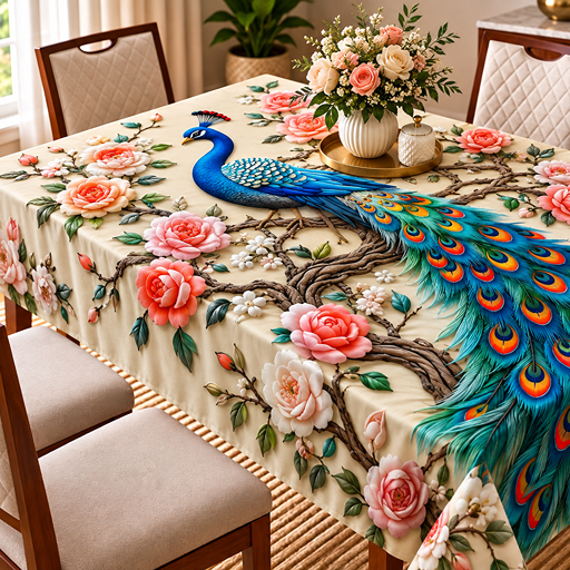 Table cover design single peacock image 2
