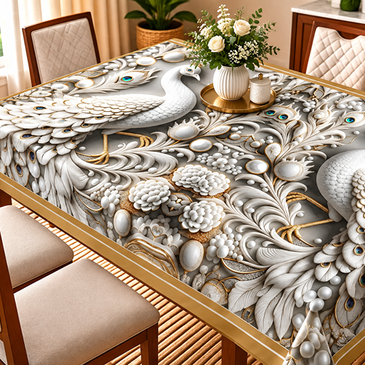 Table cover design two whitw peacock image 2