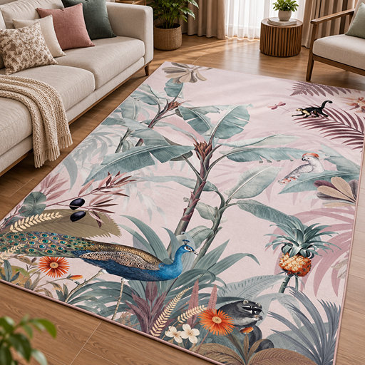 7D carpet Tropical Peacock and Jungle Pattern image 2