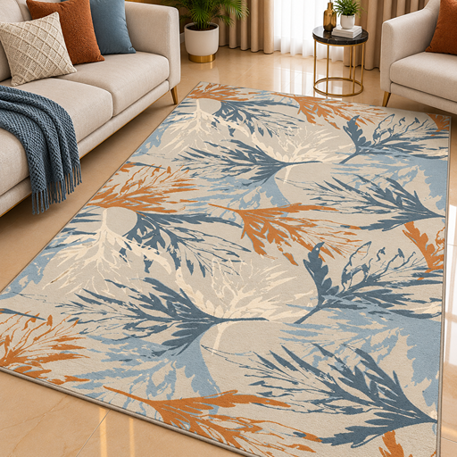 7D carpet - abstract seaweed layered in cool blue and orange image 2