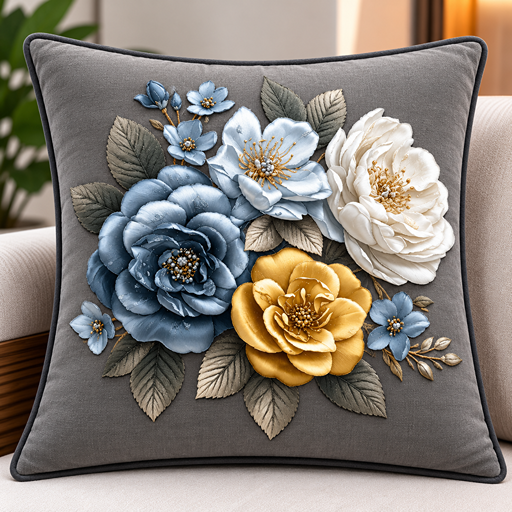 cusion cover design golden + royal blue rose image 2