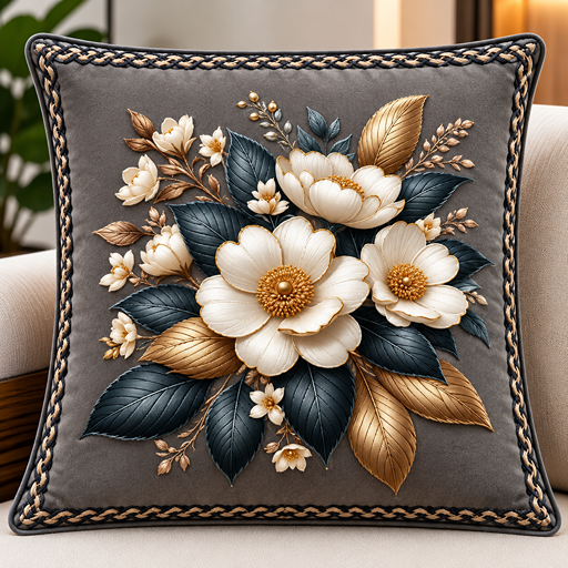 cusion cover design white flower at center image 2