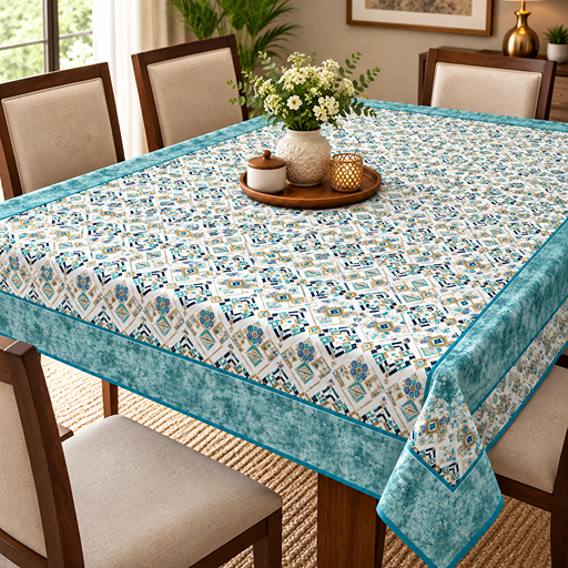 cotton table cover design blue color image 2