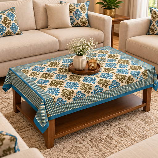 Table cover damask print pattern layout aqua color image 3