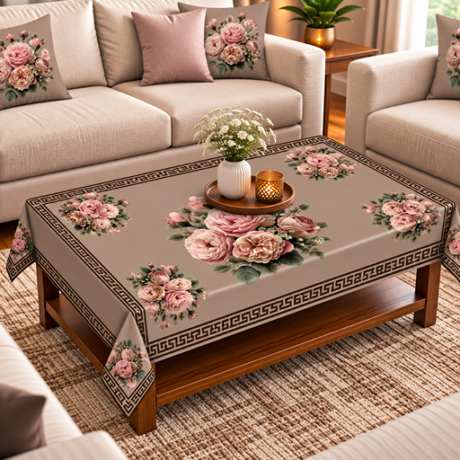 Table cover design pink rose at center image 3