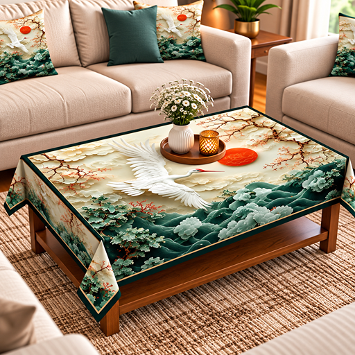 Table cover design flying red crowned crane image 3