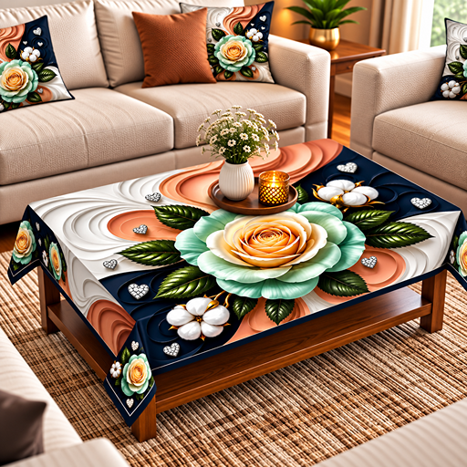 Table cover design big rose flower image 3