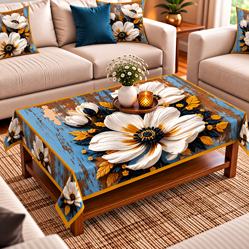 Table cover design two white flowers image 3