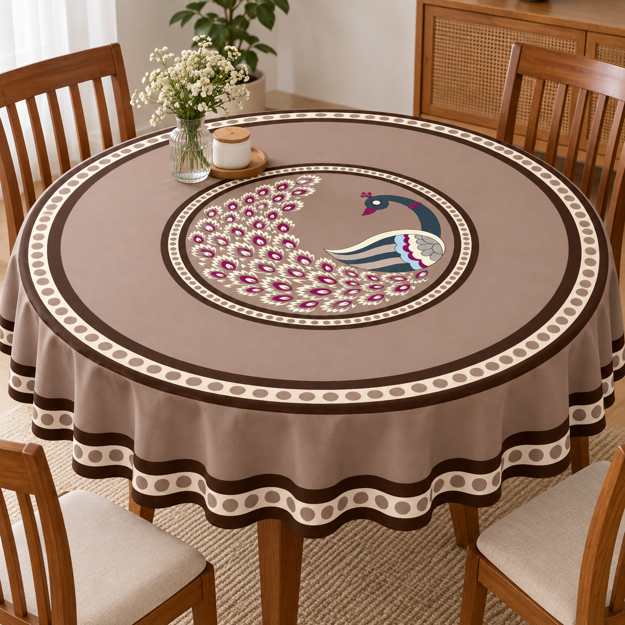 Round Table cover  design peacock motif image 4