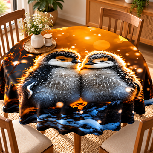 Round Table cover  design baby penguin