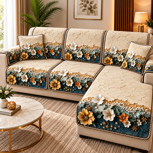Sofa Cover 7D Textured Floral Print
