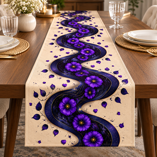 Runner mat design  Floral Wavy Ribbon Seamless Border