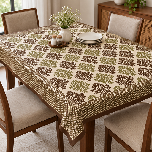 Table cover damask print pattern layout Brown color