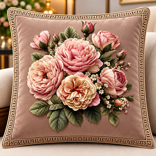 Cusion cover design design pink rose at center