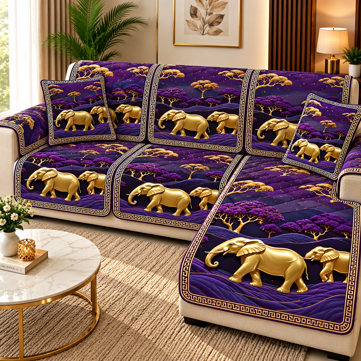 Sofa cover design two elephant