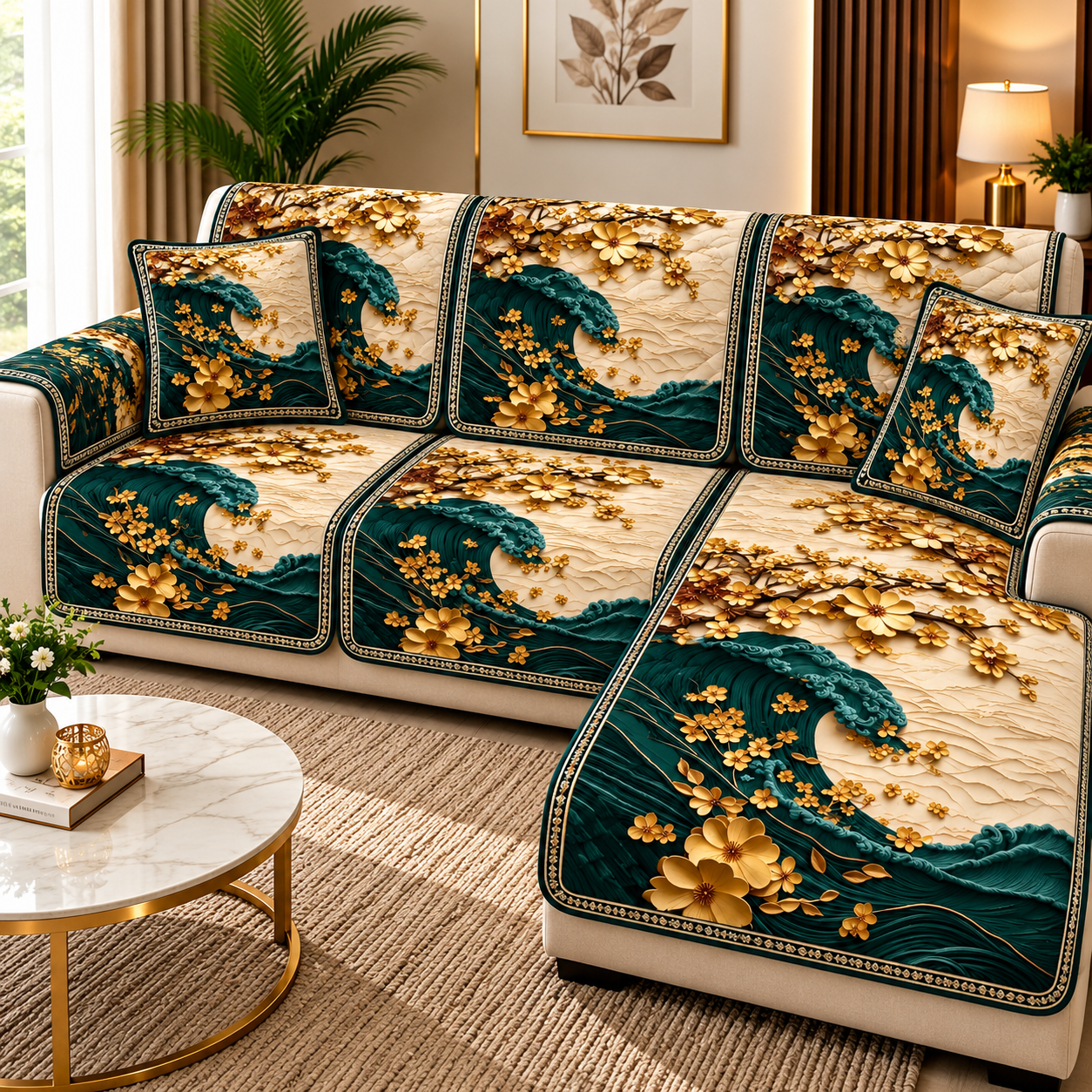Sofa cover design glod flowers