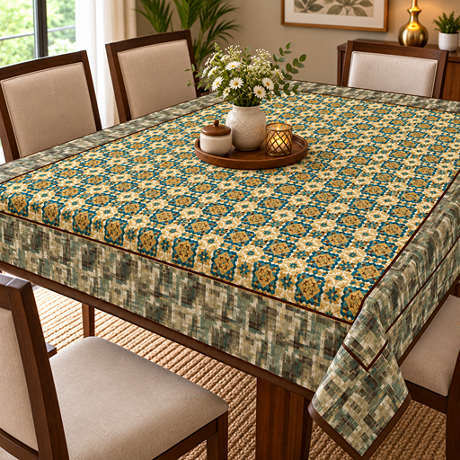 cotton table cover design  printed flowers geen
