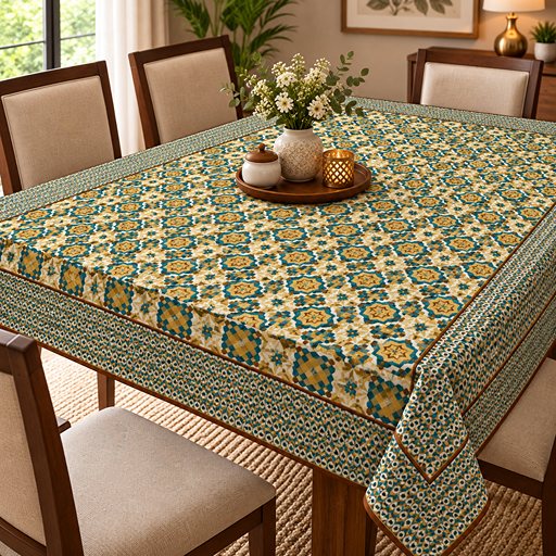 cotton table cover design flower green 2