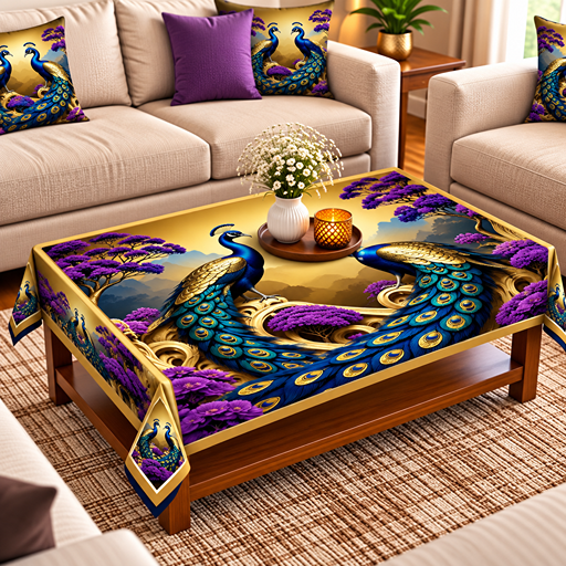 Table cover design 2 peacocks