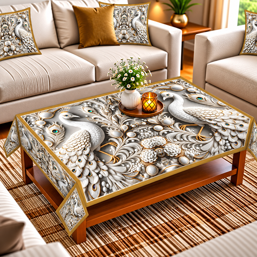 Table cover design two whitw peacock