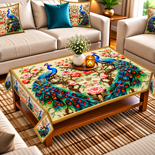 table cover design two Peacocks