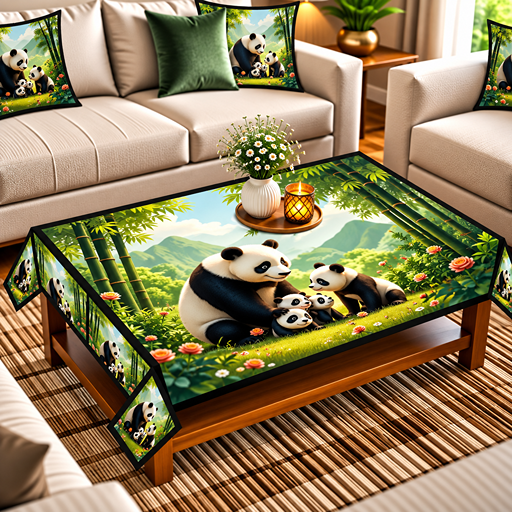 7D table cover design panda family