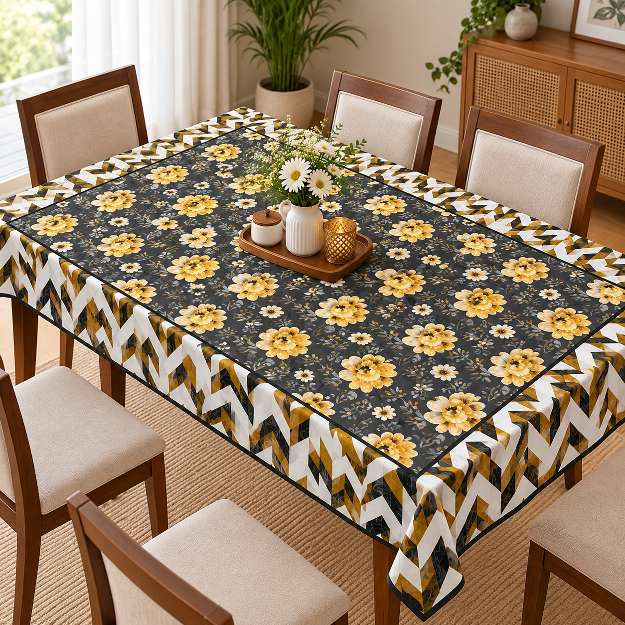 cotton table cover design  yellow flowers