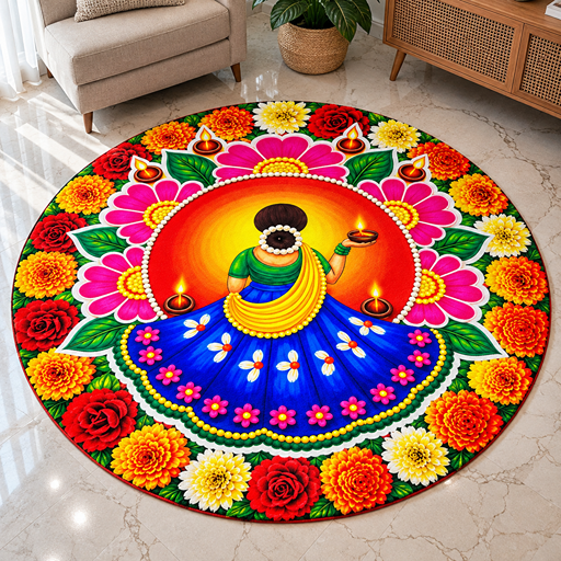 7D carpet design  traditional festive Indian Rangoli